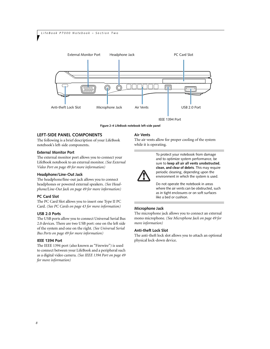 Fujitsu P7230 manual LEFT-SIDE Panel Components 