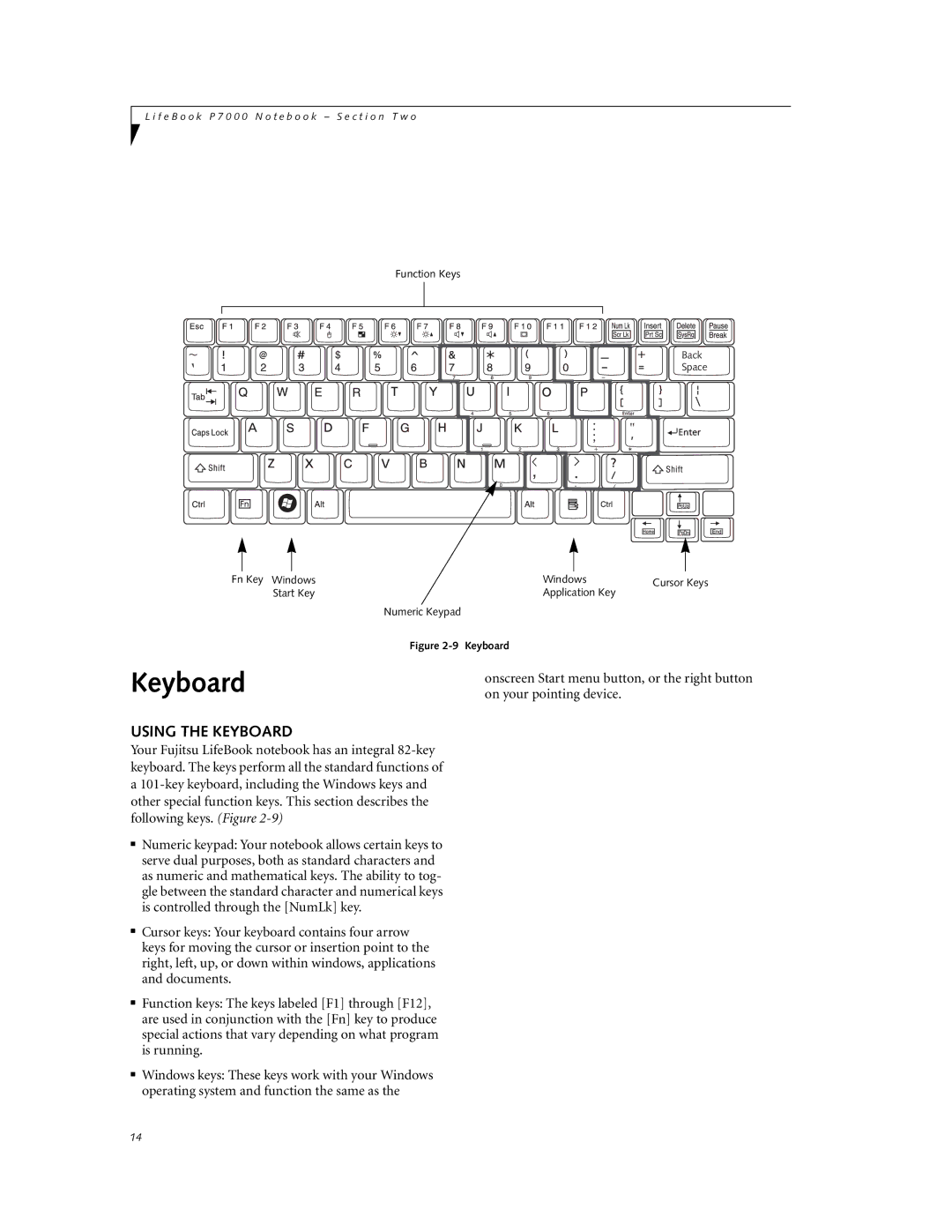 Fujitsu P7230 manual Using the Keyboard 