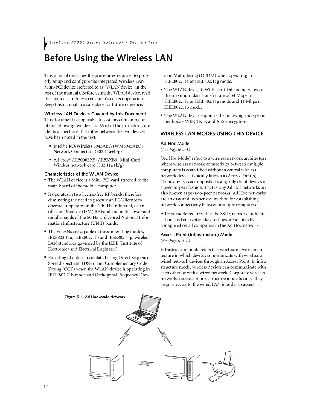 Fujitsu P7230 manual Before Using the Wireless LAN, Wireless LAN Modes Using this Device 