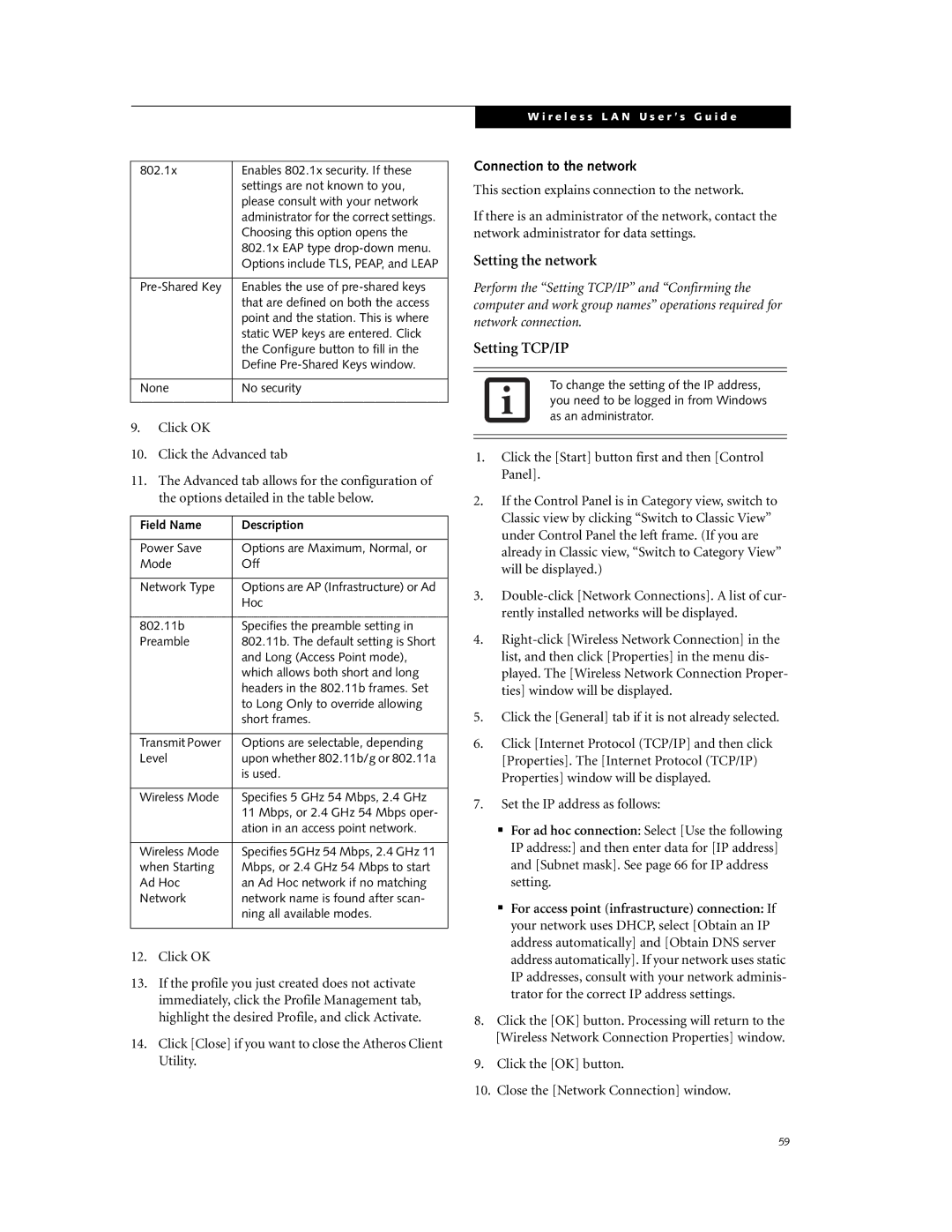 Fujitsu P7230 manual Setting the network, Connection to the network 