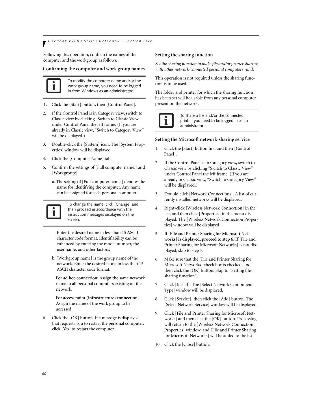 Fujitsu P7230 manual Confirming the computer and work group names 