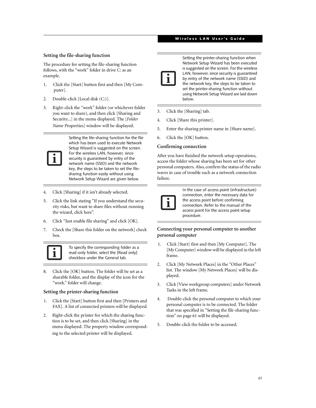 Fujitsu P7230 manual Setting the file-sharing function 