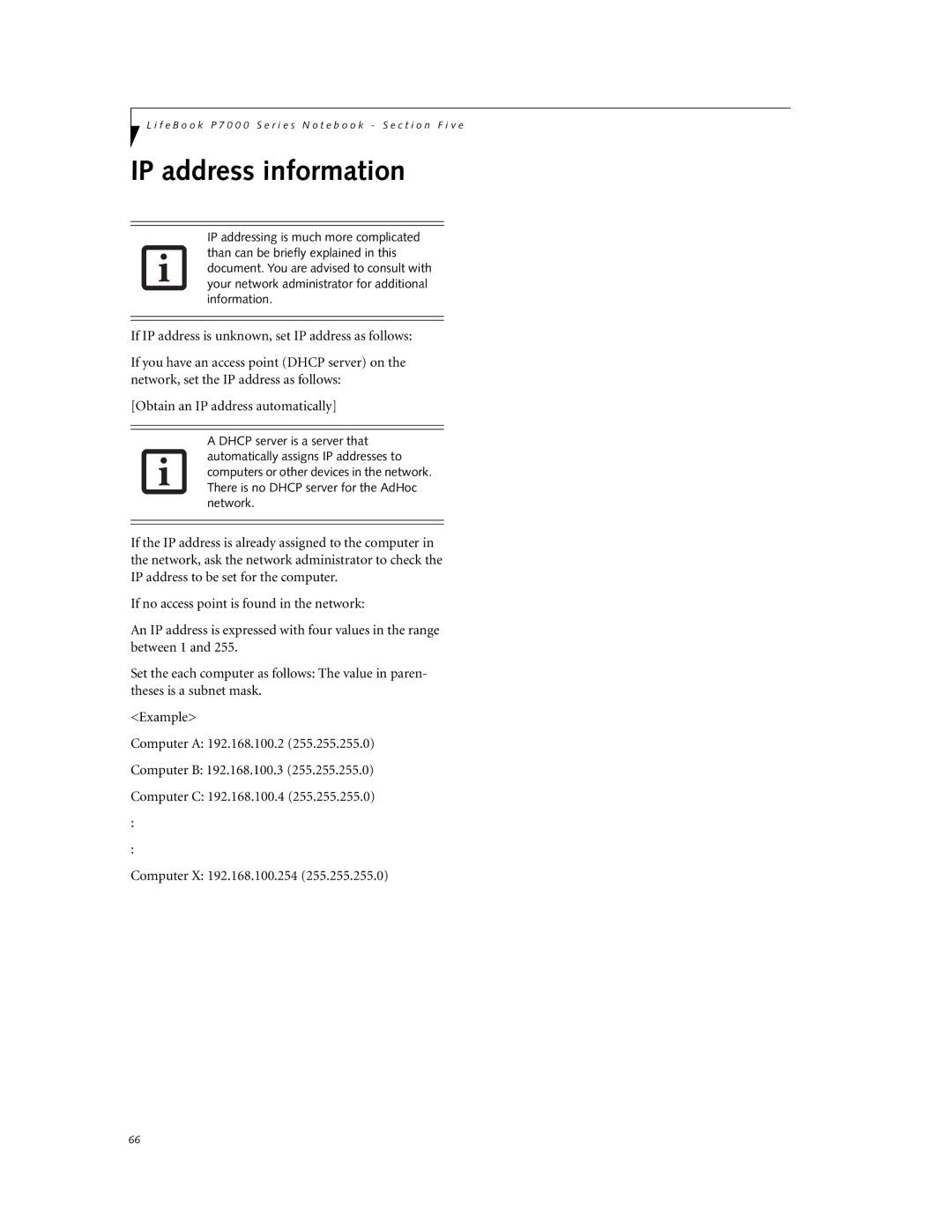 Fujitsu P7230 manual IP address information 