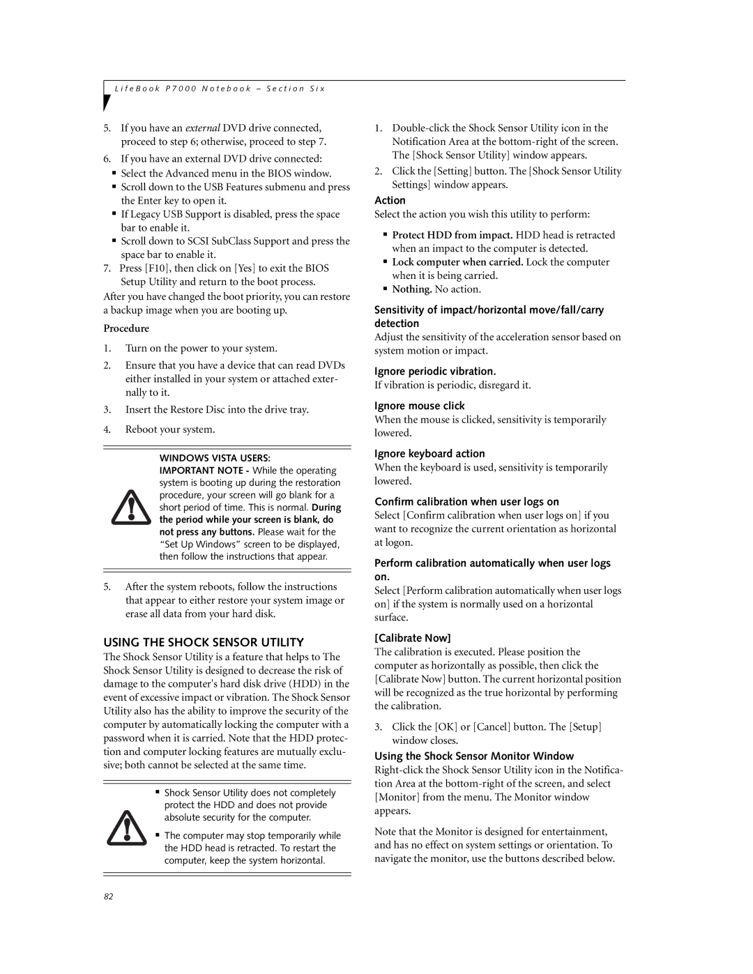 Fujitsu P7230 manual Using the Shock Sensor Utility 