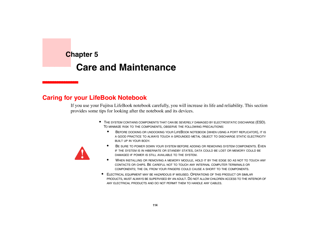 Fujitsu P8010 manual Care and Maintenance, Caring for your LifeBook Notebook 