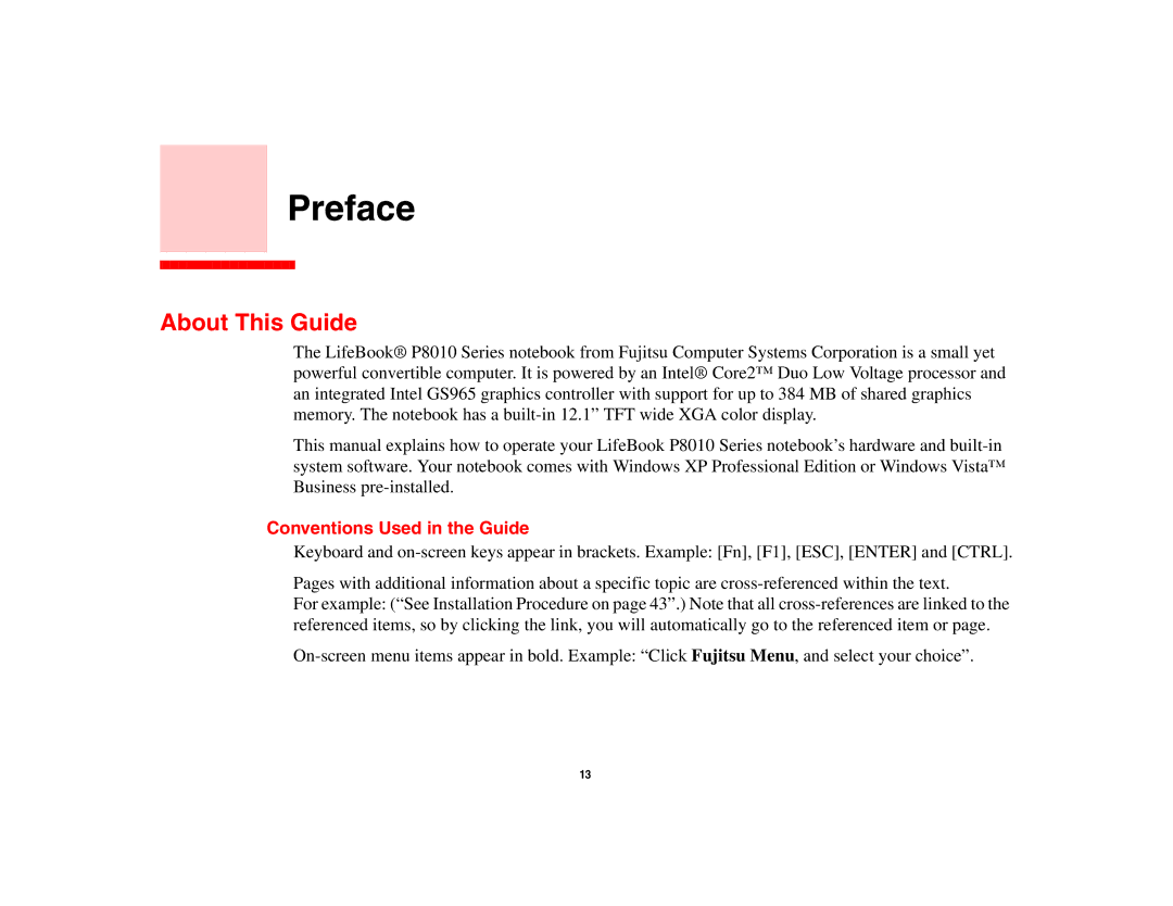 Fujitsu P8010 manual Preface, About This Guide, Conventions Used in the Guide 