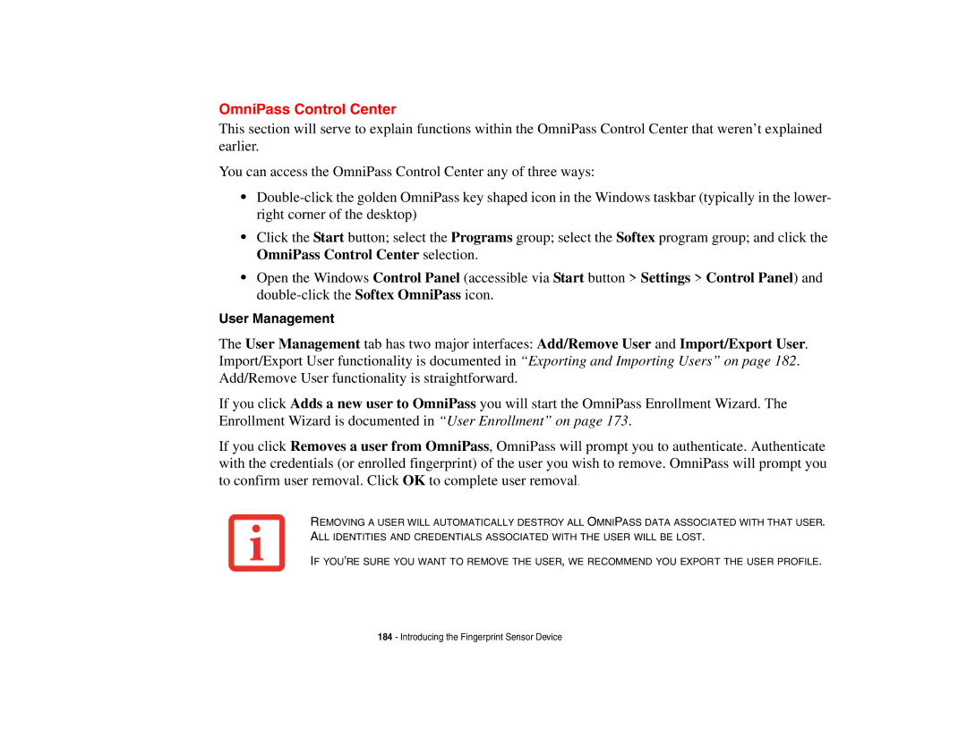 Fujitsu P8010 manual OmniPass Control Center, User Management 