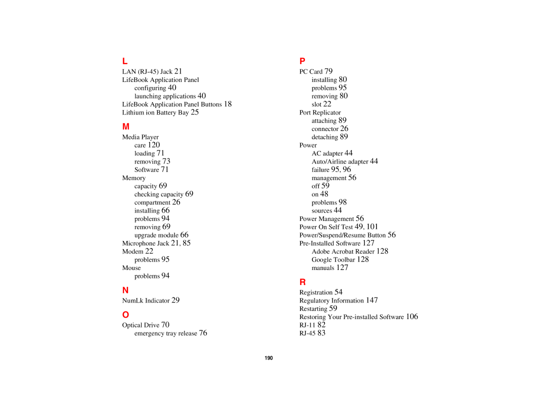 Fujitsu P8010 manual 190 