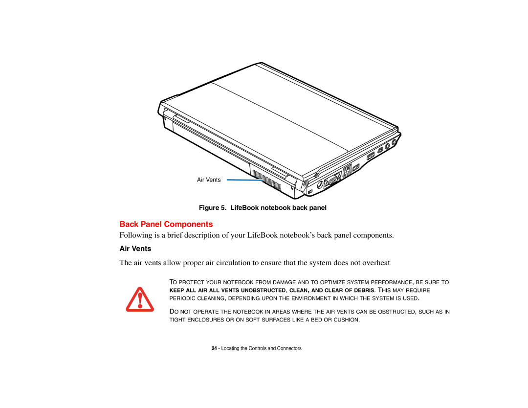 Fujitsu P8010 manual Back Panel Components, Air Vents 