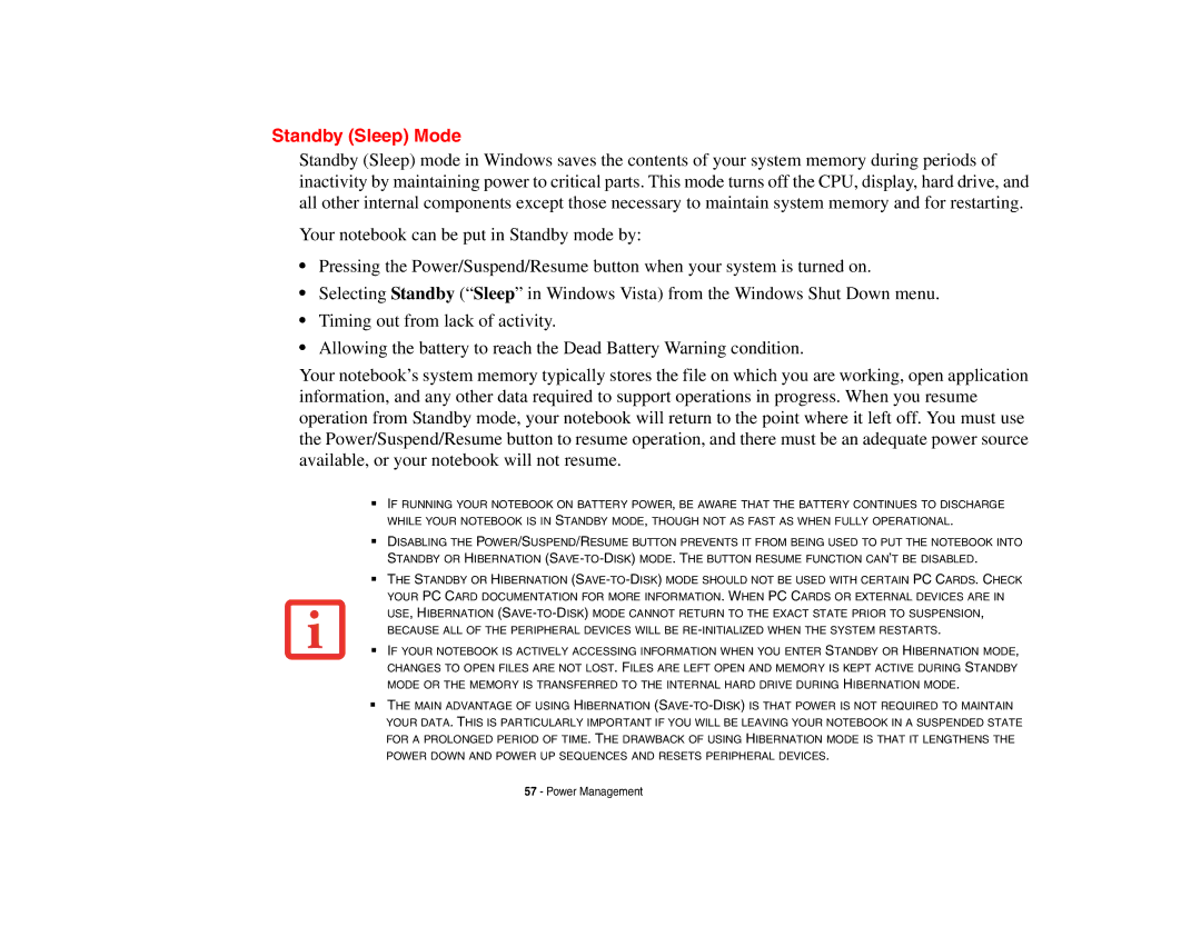 Fujitsu P8010 manual Standby Sleep Mode 