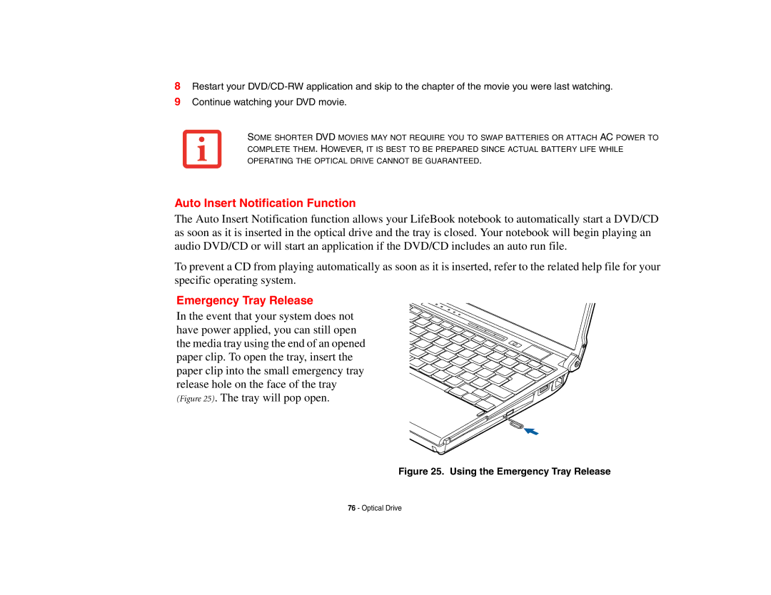 Fujitsu P8010 manual Auto Insert Notification Function, Emergency Tray Release 