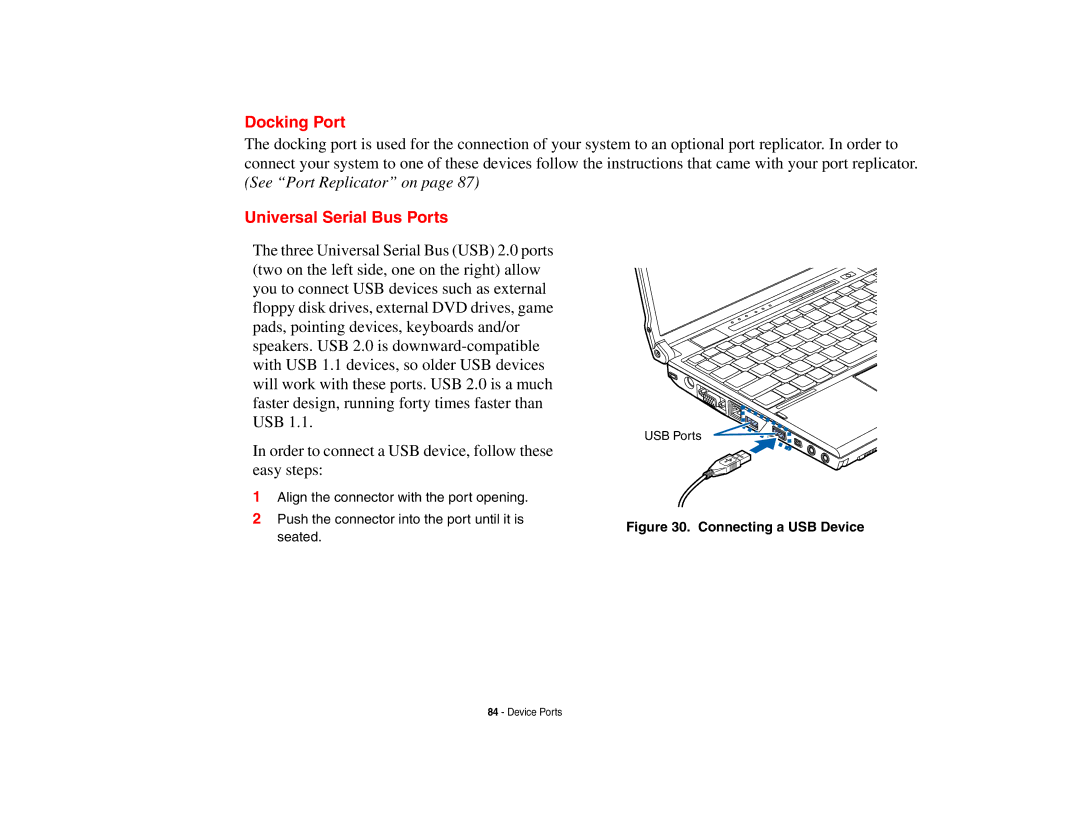 Fujitsu P8010 manual Docking Port, Universal Serial Bus Ports 