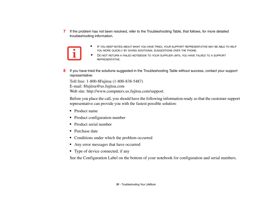 Fujitsu P8010 manual Troubleshooting Your LifeBook 