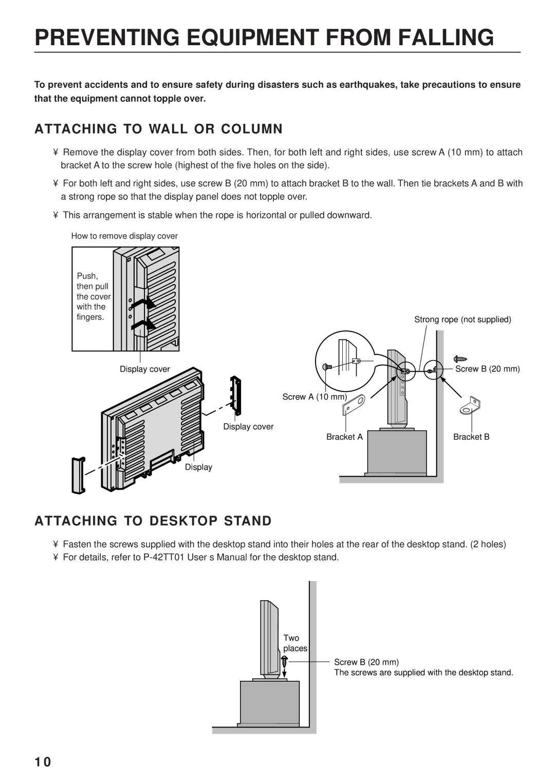 Fujitsu PDS4203W-H / PDS4203E-H Preventing Equipment from Falling, Attaching to Wall or Column, Attaching to Desktop Stand 