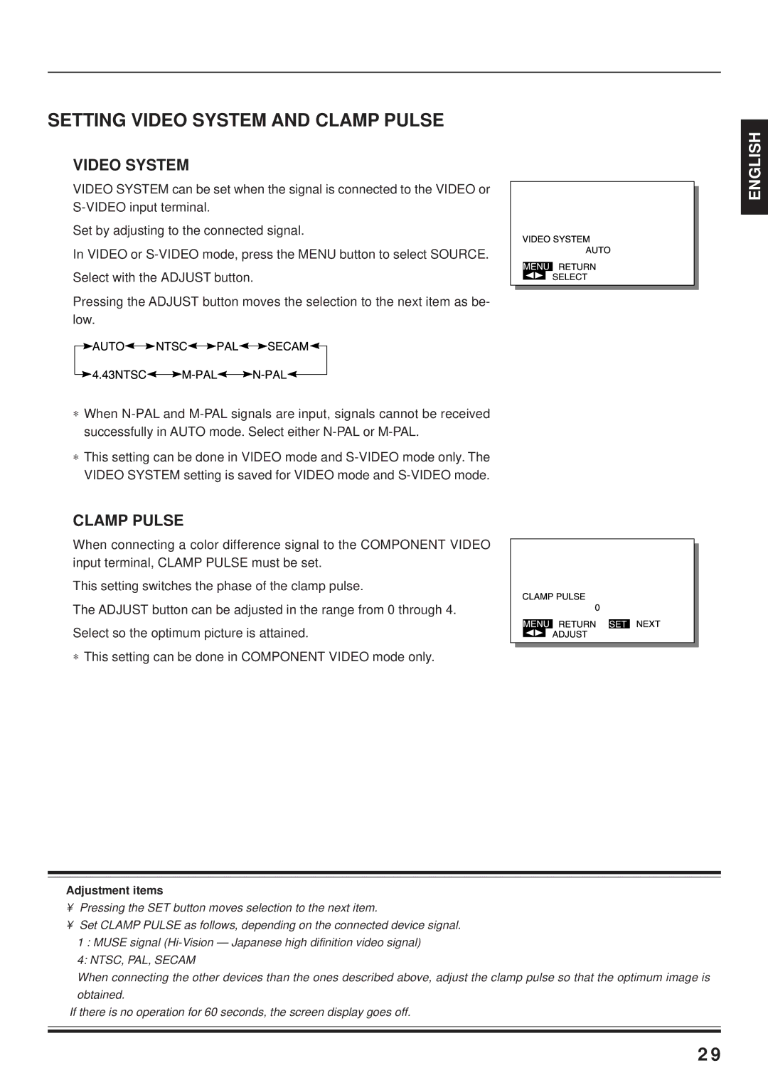 Fujitsu PDS4203W-H / PDS4203E-H user manual Setting Video System and Clamp Pulse 