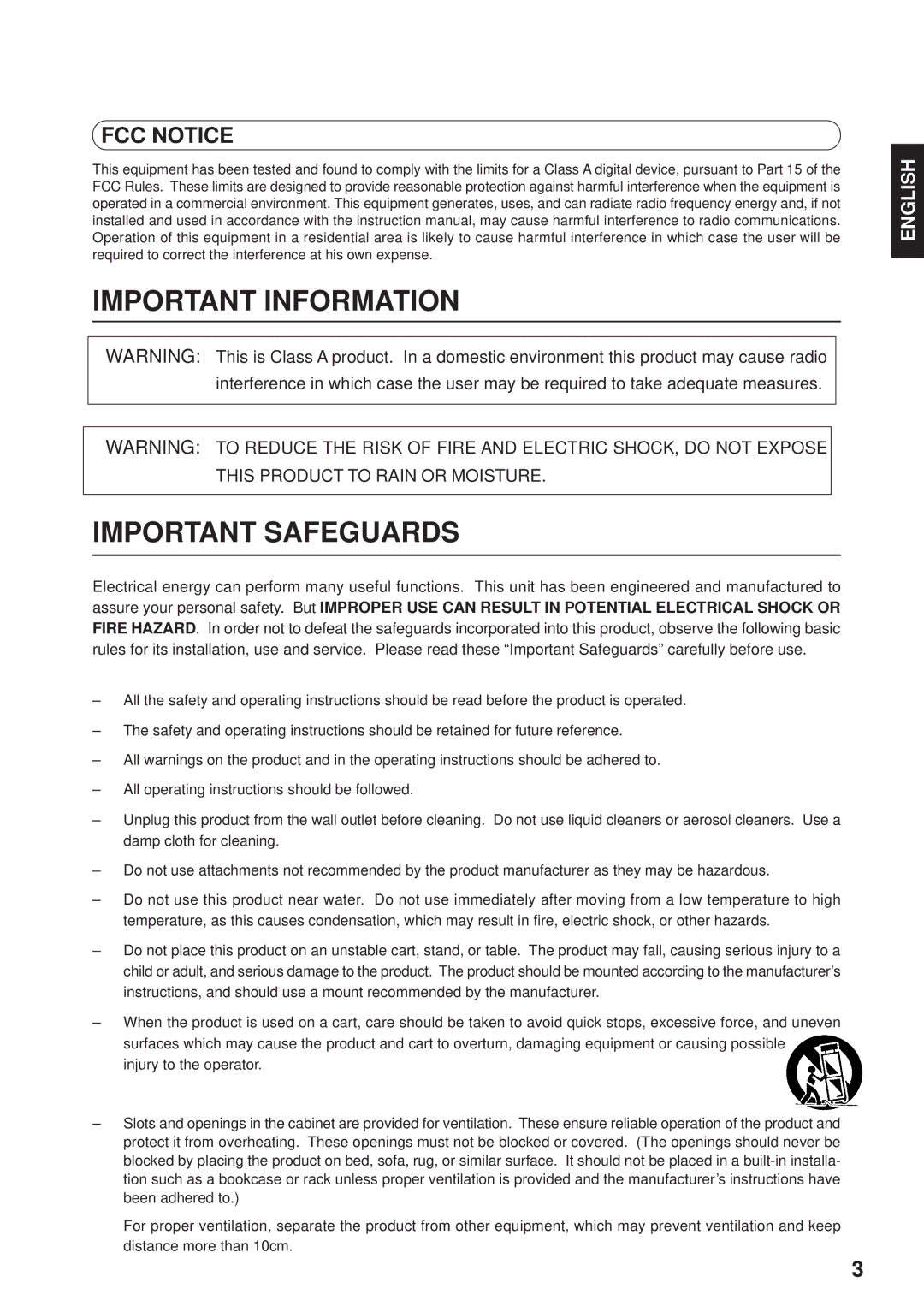 Fujitsu PDS4203W-H / PDS4203E-H user manual Important Information Important Safeguards, FCC Notice 