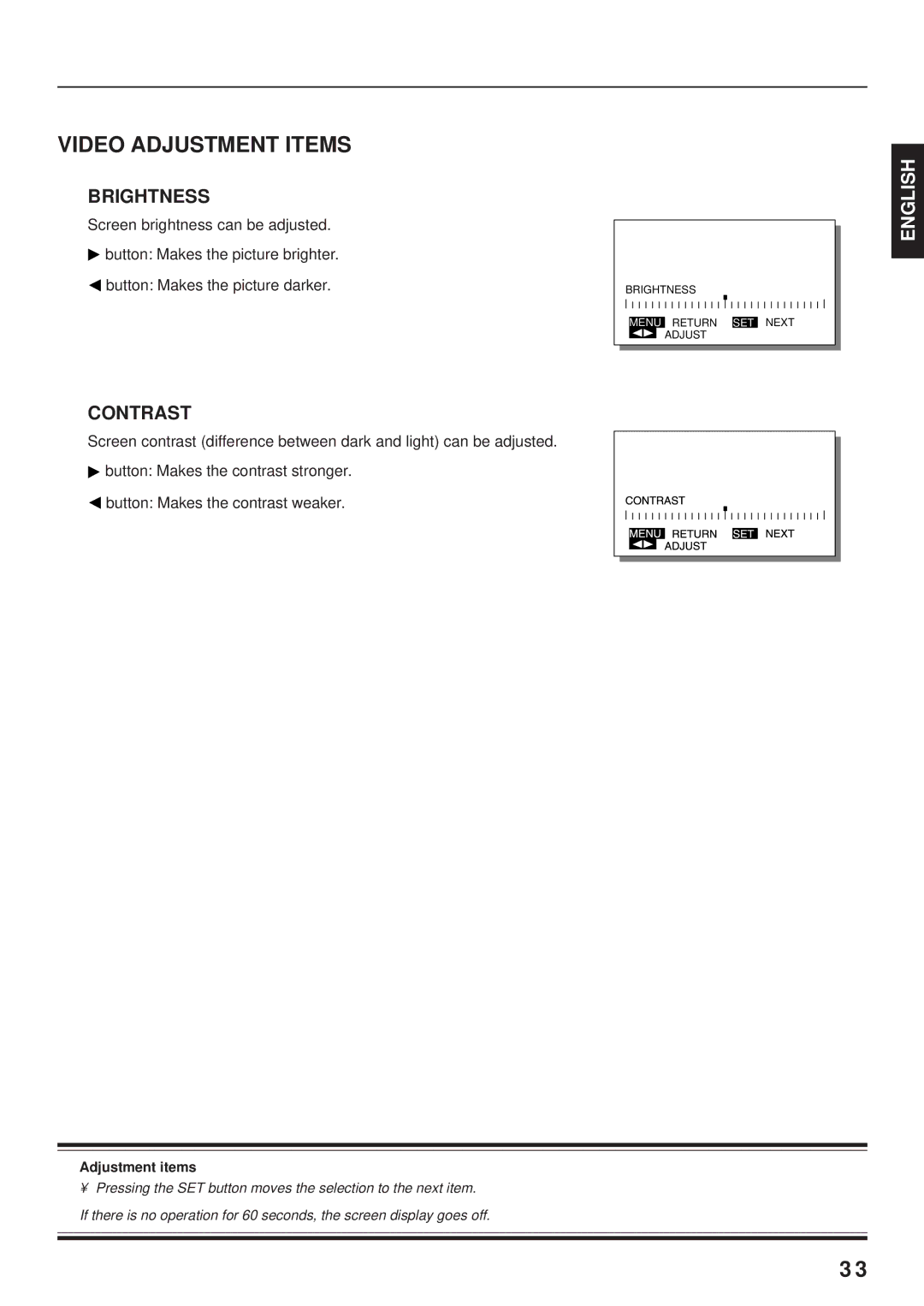 Fujitsu PDS4203W-H / PDS4203E-H user manual Brightness Menu Return SET Next Adjust 