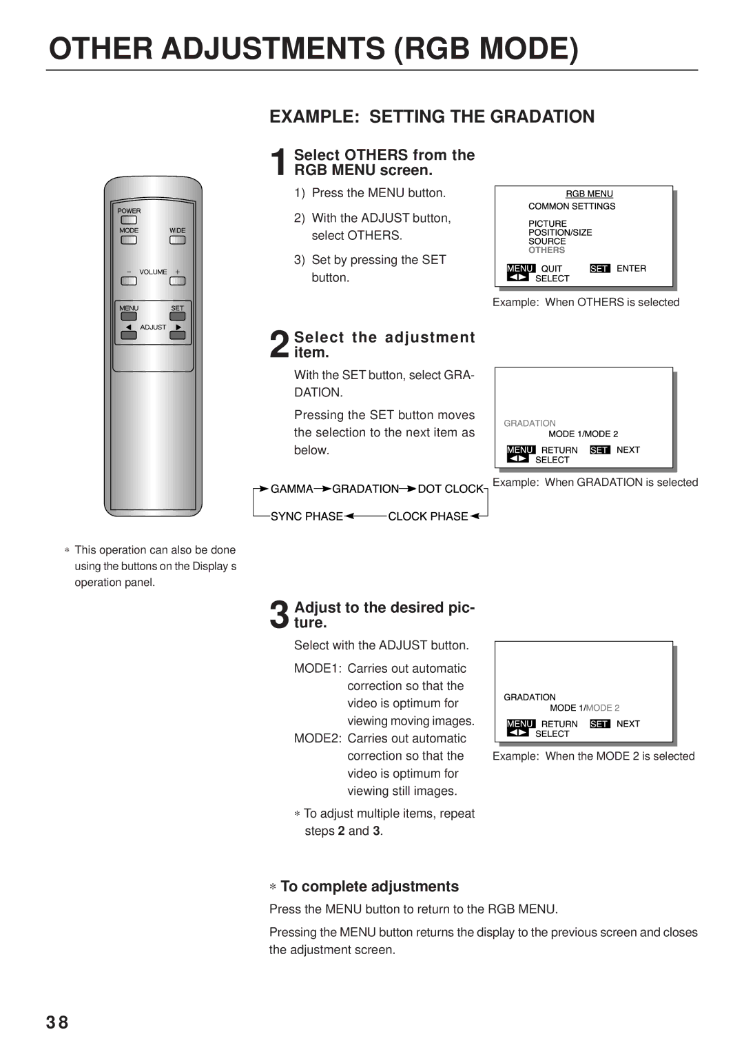 Fujitsu PDS4203W-H / PDS4203E-H user manual Other Adjustments RGB Mode, Example Setting the Gradation, Dation 