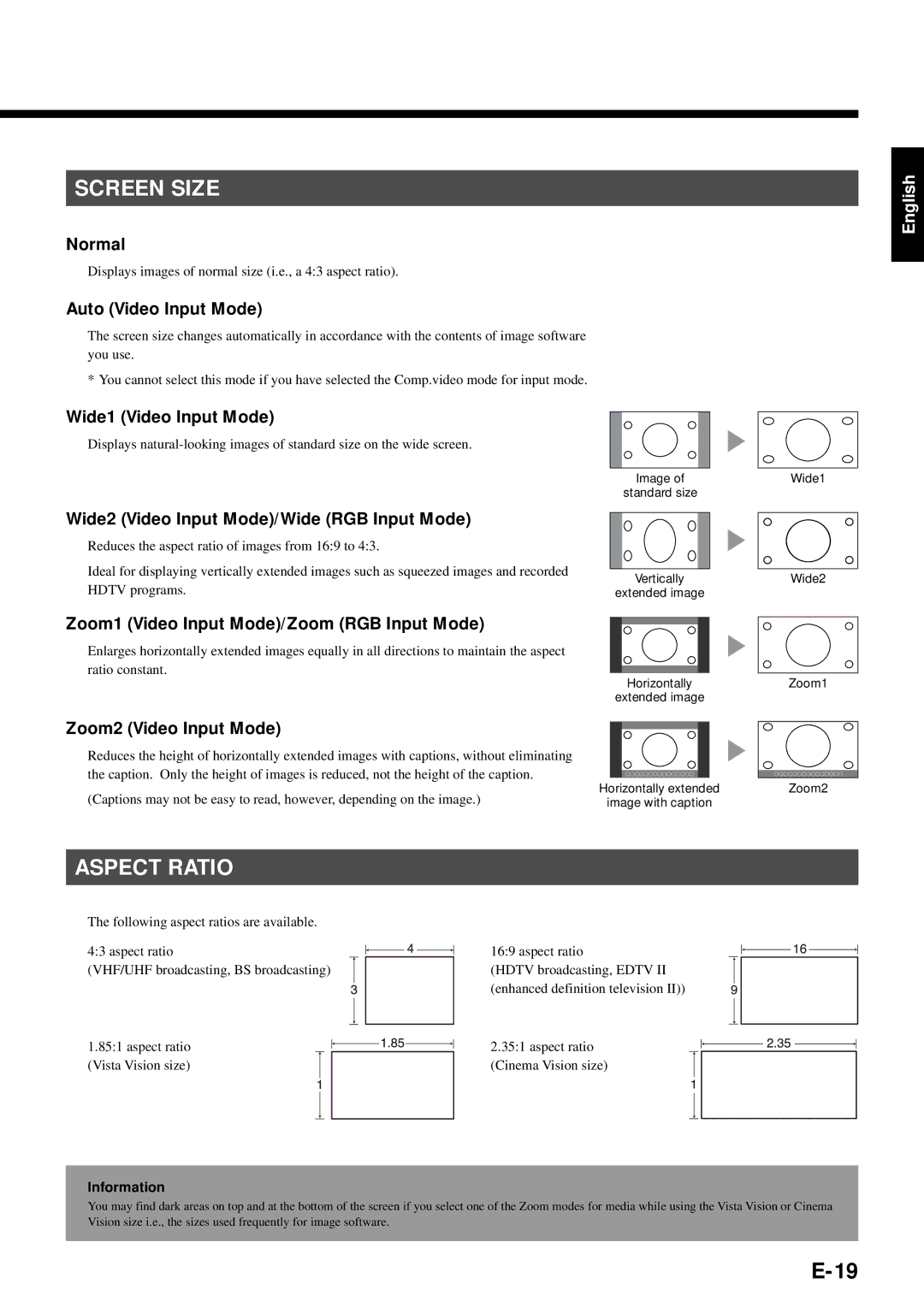 Fujitsu PDS4211W-H, PDS4212W-H user manual Screen Size, Aspect Ratio 