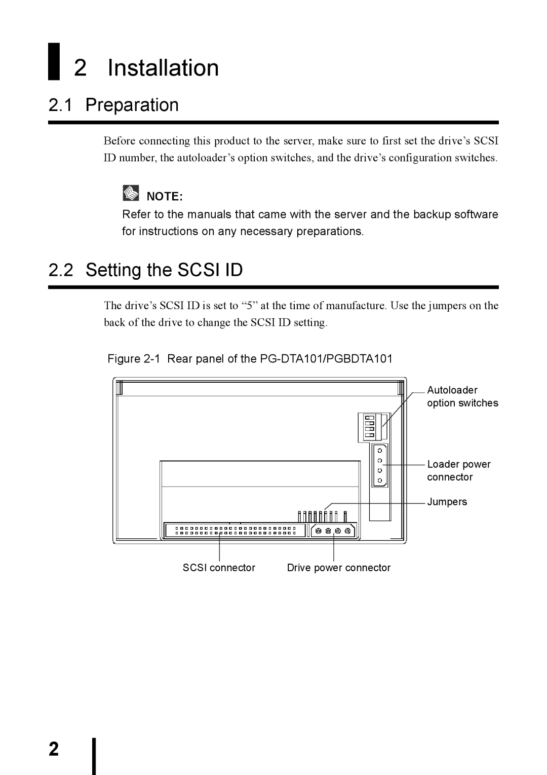 Fujitsu PG-DTA101 manual Installation, Preparation, Setting the Scsi ID 