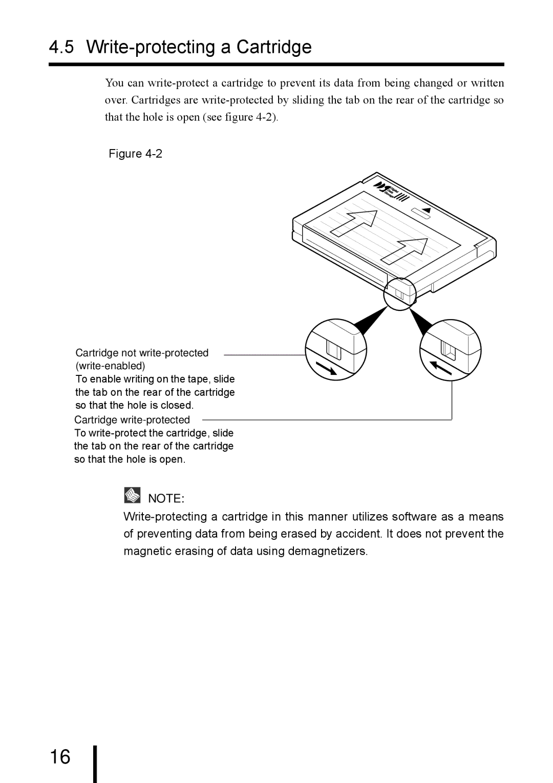 Fujitsu PG-DTA101 manual Write-protecting a Cartridge, Cartridge write-protected 