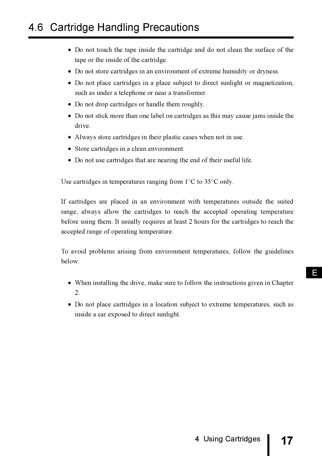 Fujitsu PG-DTA101 manual Cartridge Handling Precautions 