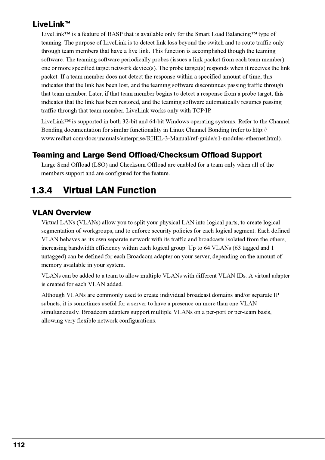 Fujitsu PG-FCS103 Virtual LAN Function, LiveLink, Teaming and Large Send Offload/Checksum Offload Support, Vlan Overview 