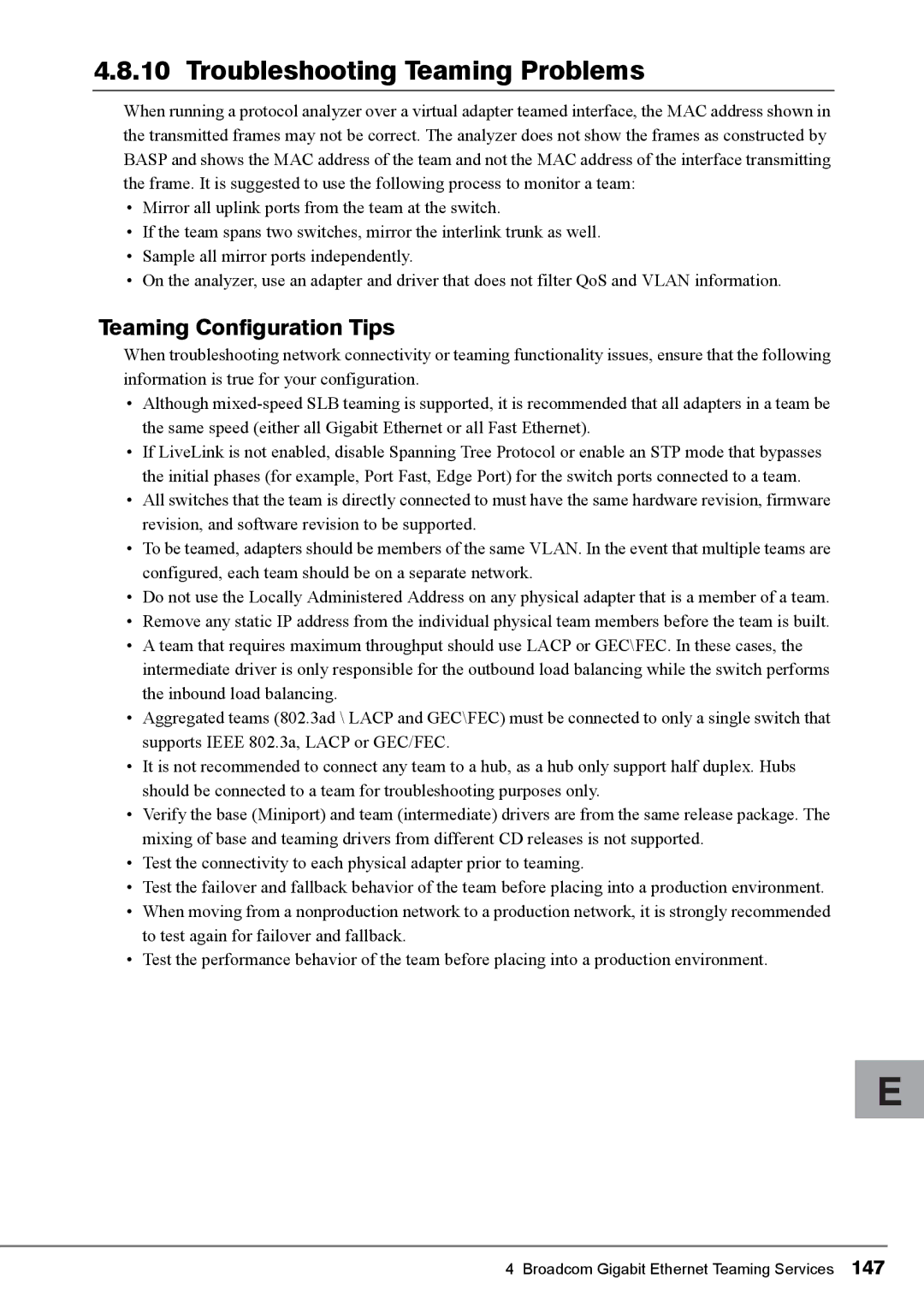 Fujitsu BX620, PG-FCS103, PG-FCS102 manual Troubleshooting Teaming Problems, Teaming Configuration Tips 