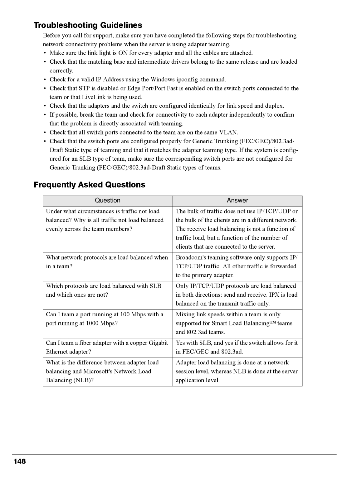 Fujitsu PG-FCS103, PG-FCS102, BX620 manual Troubleshooting Guidelines, Frequently Asked Questions, 148, Question Answer 