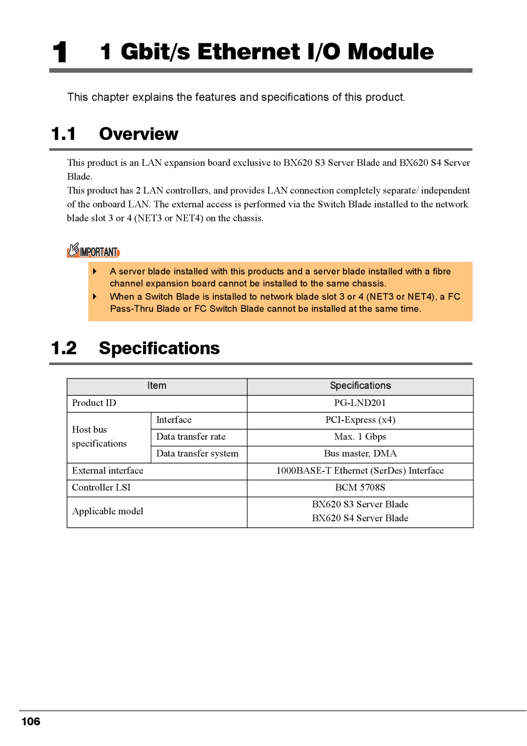 Fujitsu PG-FCS103, PG-FCS102, BX620 manual Overview, Specifications, 106 