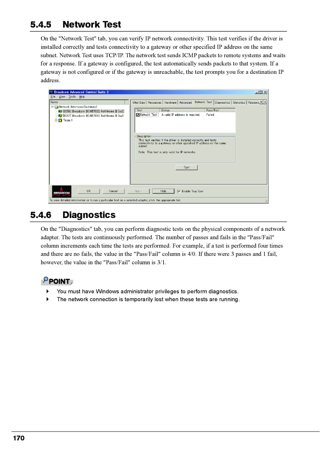 Fujitsu PG-FCS102, PG-FCS103, BX620 manual Network Test, Diagnostics, 170 