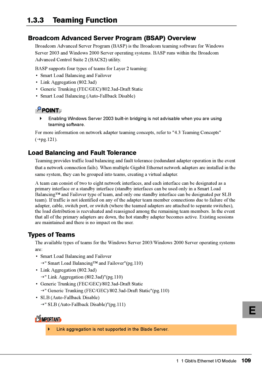 Fujitsu PG-FCS103 Teaming Function, Broadcom Advanced Server Program Bsap Overview, Load Balancing and Fault Tolerance 