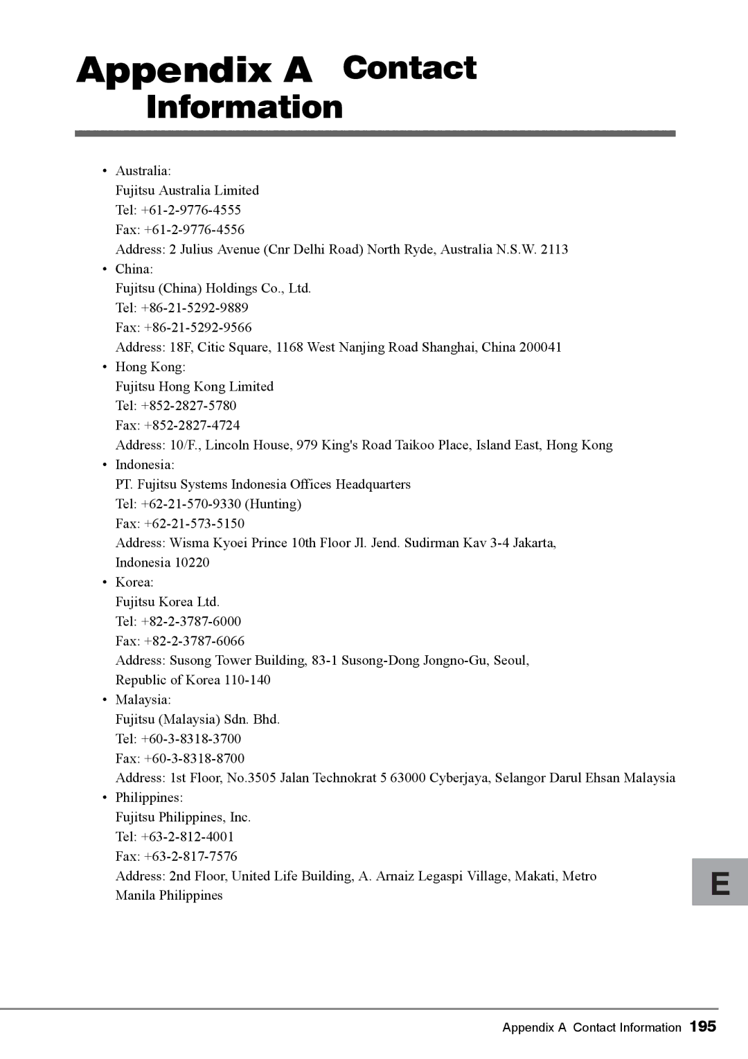 Fujitsu BX620, PG-FCS103, PG-FCS102 manual Appendix a Contact 