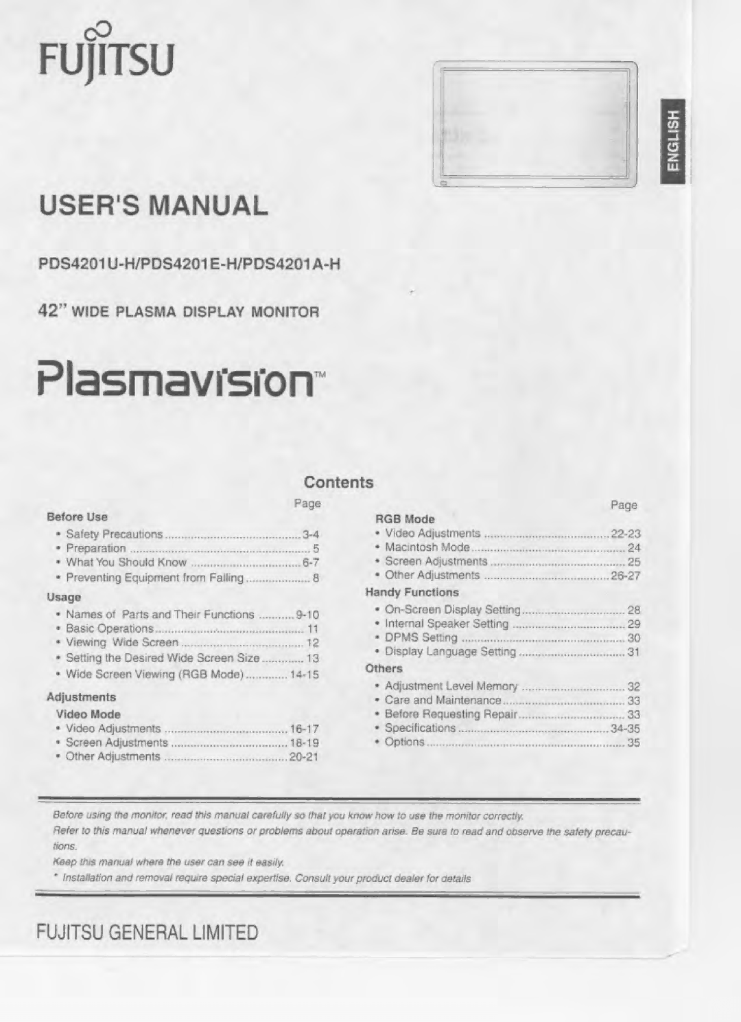 Fujitsu PLD-42U manual 