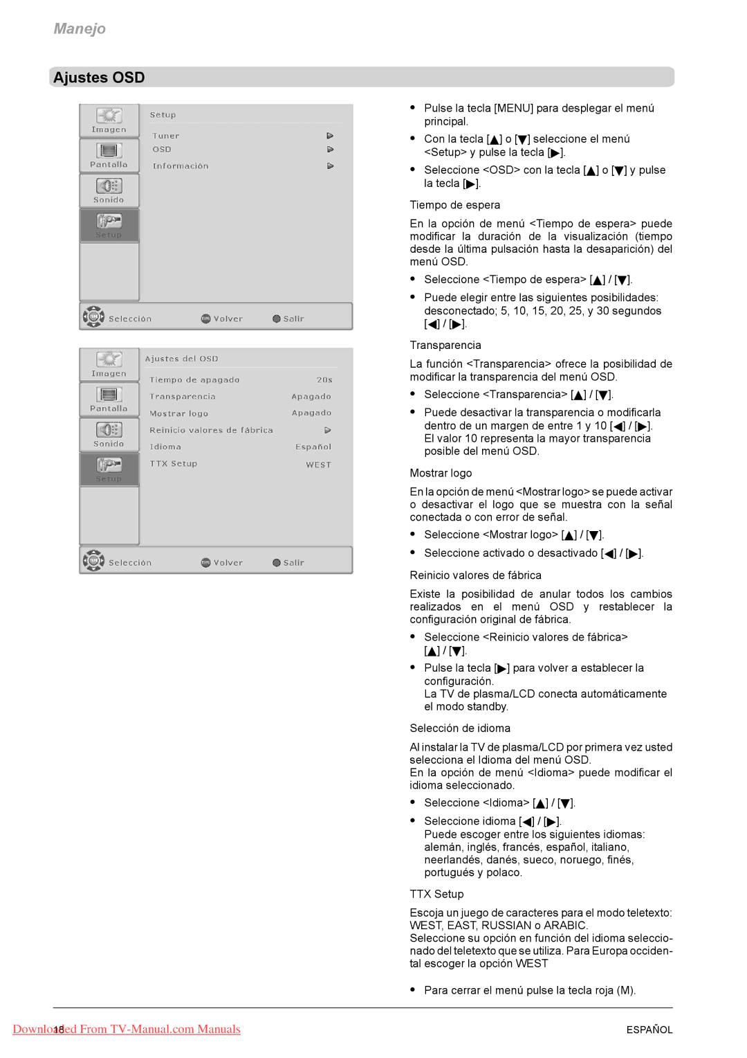 Fujitsu VQ40-1, PQ50-1, PQ42-1 manual Ajustes OSD 