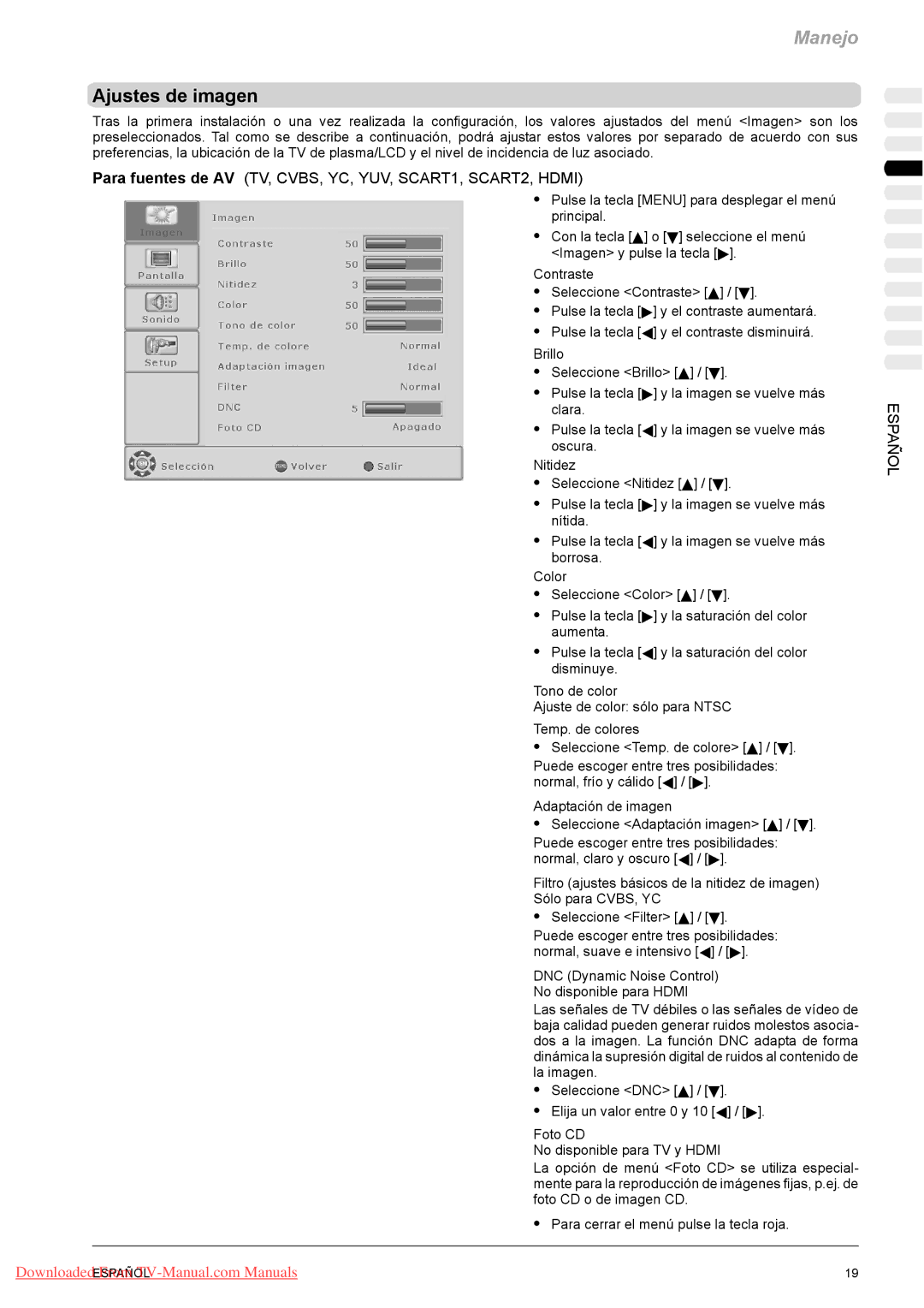 Fujitsu PQ50-1, PQ42-1, VQ40-1 manual Ajustes de imagen, Adaptación de imagen Seleccione Adaptación imagen Y / B 