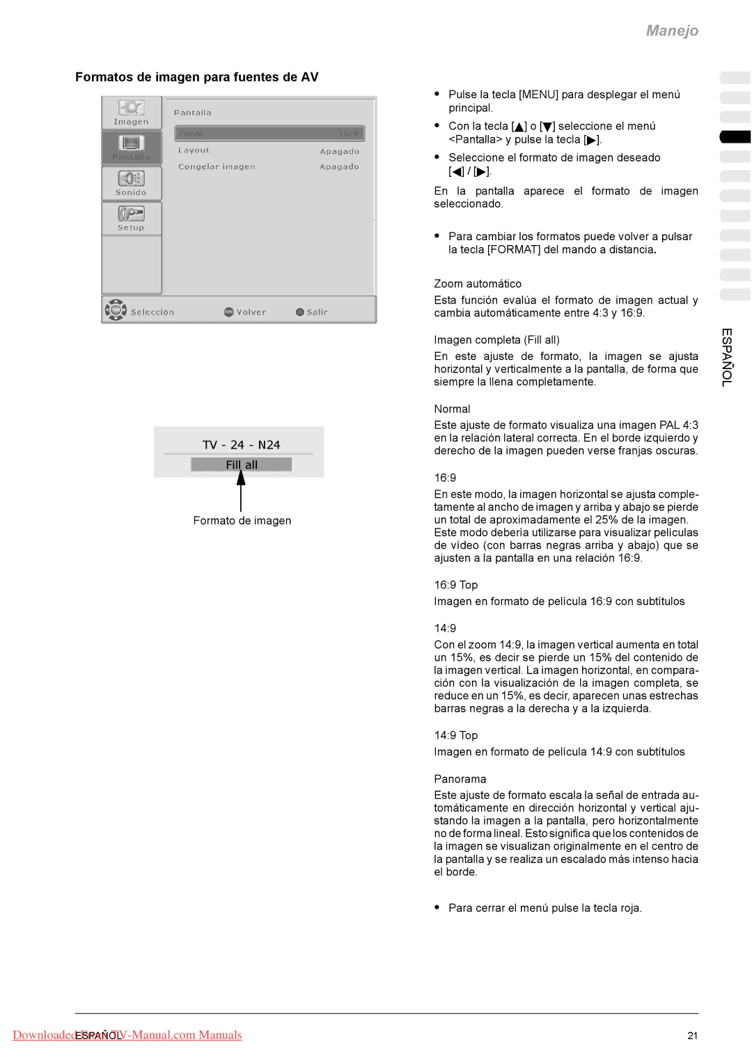 Fujitsu VQ40-1 Formatos de imagen para fuentes de AV, Formato de imagen, En este ajuste de formato, la imagen se ajusta 