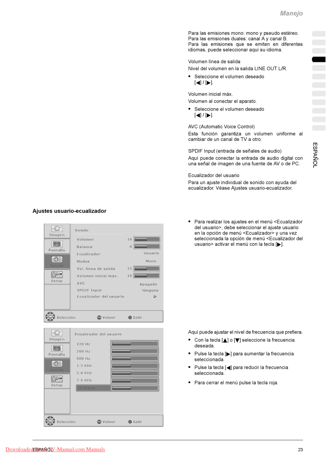 Fujitsu PQ42-1, PQ50-1, VQ40-1 manual Ajustes usuario-ecualizador 