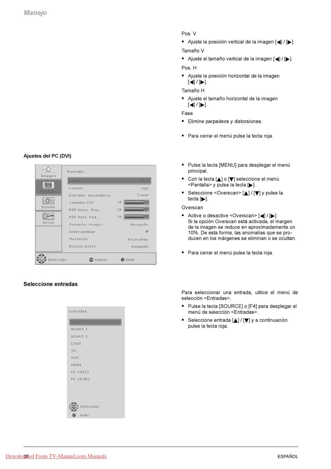 Fujitsu PQ50-1, PQ42-1, VQ40-1 manual Seleccione entradas, Ajustes del PC DVI 