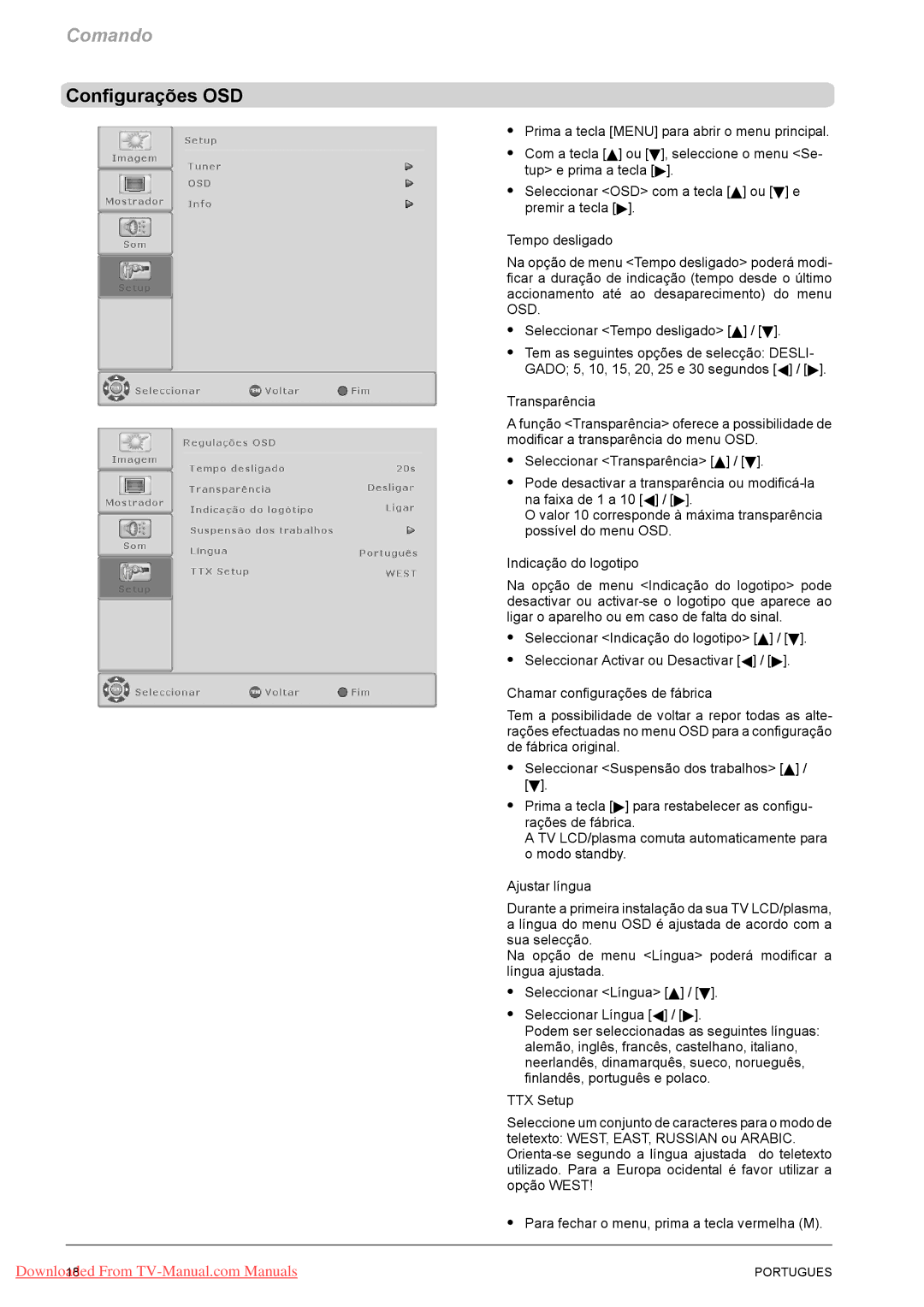 Fujitsu PQ50-1, PQ42-1, VQ40-1 manual Configurações OSD 