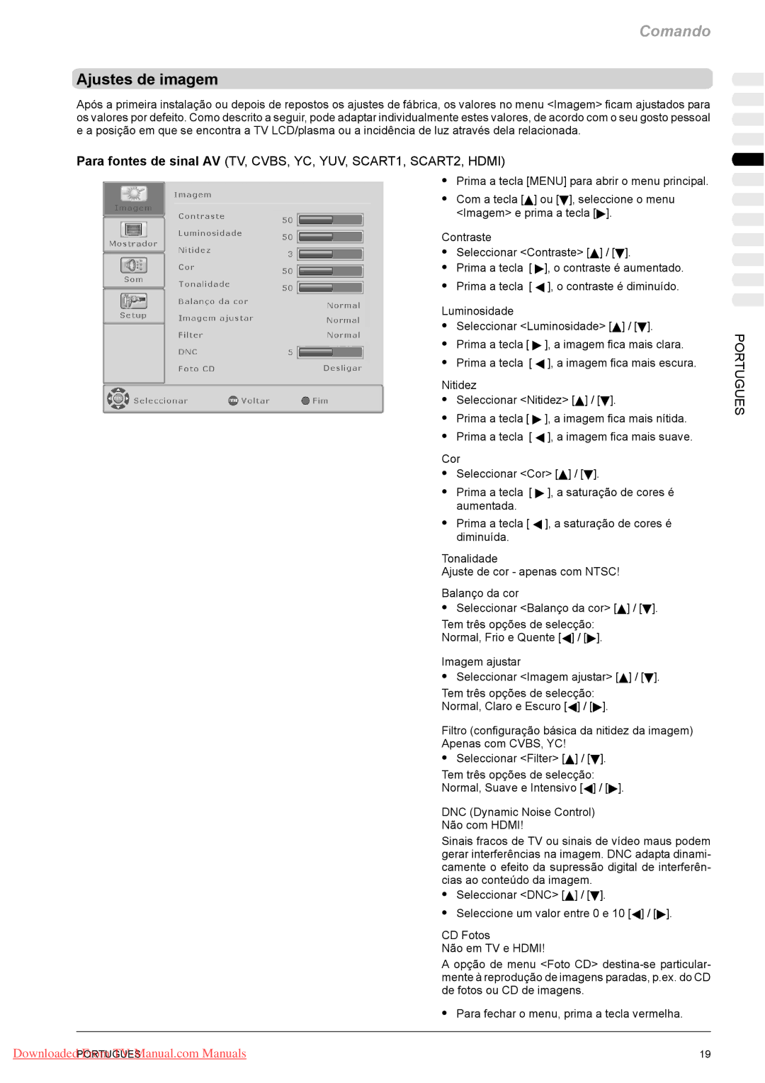 Fujitsu PQ42-1, PQ50-1, VQ40-1 manual Ajustes de imagem 