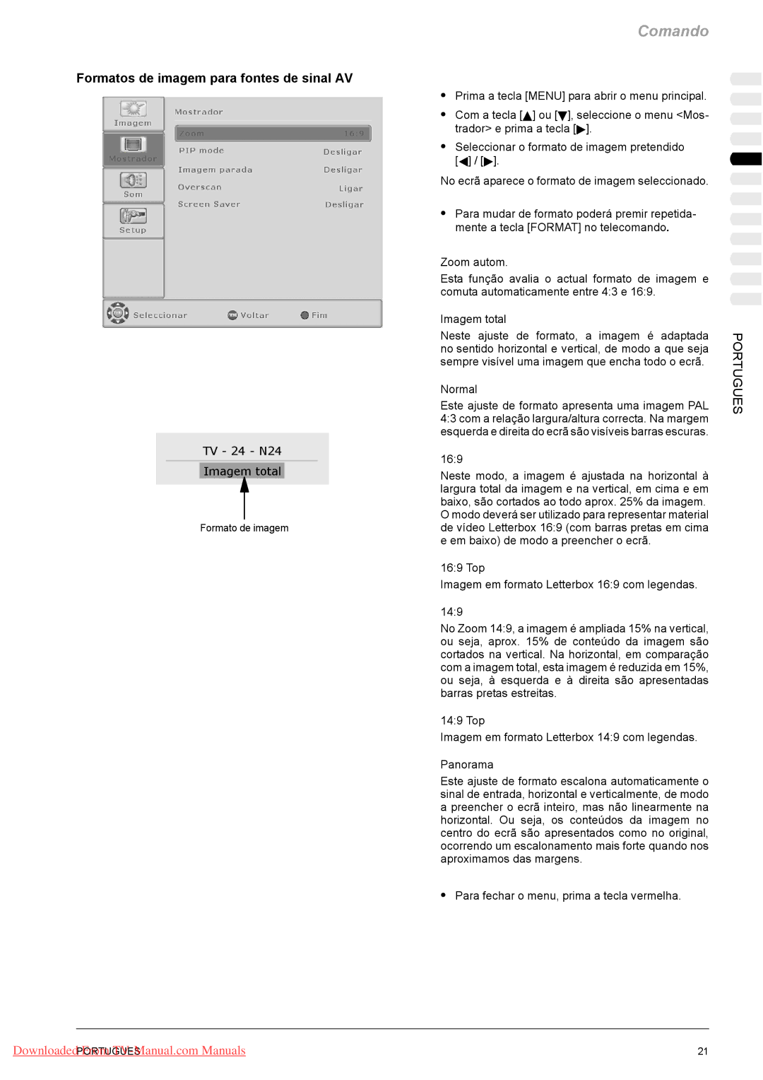 Fujitsu PQ50-1, PQ42-1 Formatos de imagem para fontes de sinal AV, No sentido horizontal e vertical, de modo a que seja 