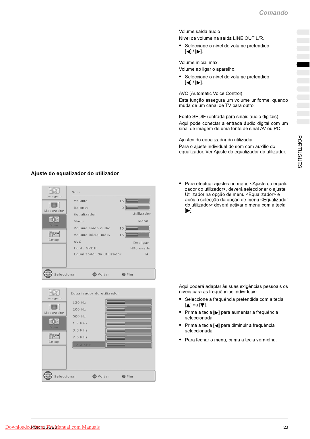 Fujitsu VQ40-1, PQ50-1, PQ42-1 manual Ajuste do equalizador do utilizador 