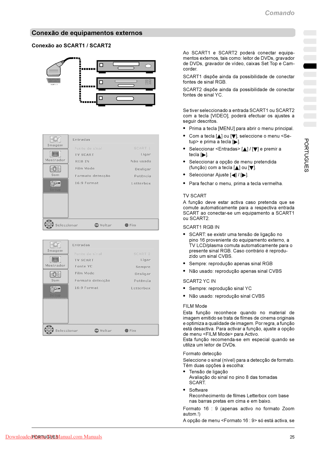 Fujitsu PQ42-1, PQ50-1, VQ40-1 manual Conexão de equipamentos externos, Conexão ao SCART1 / SCART2 