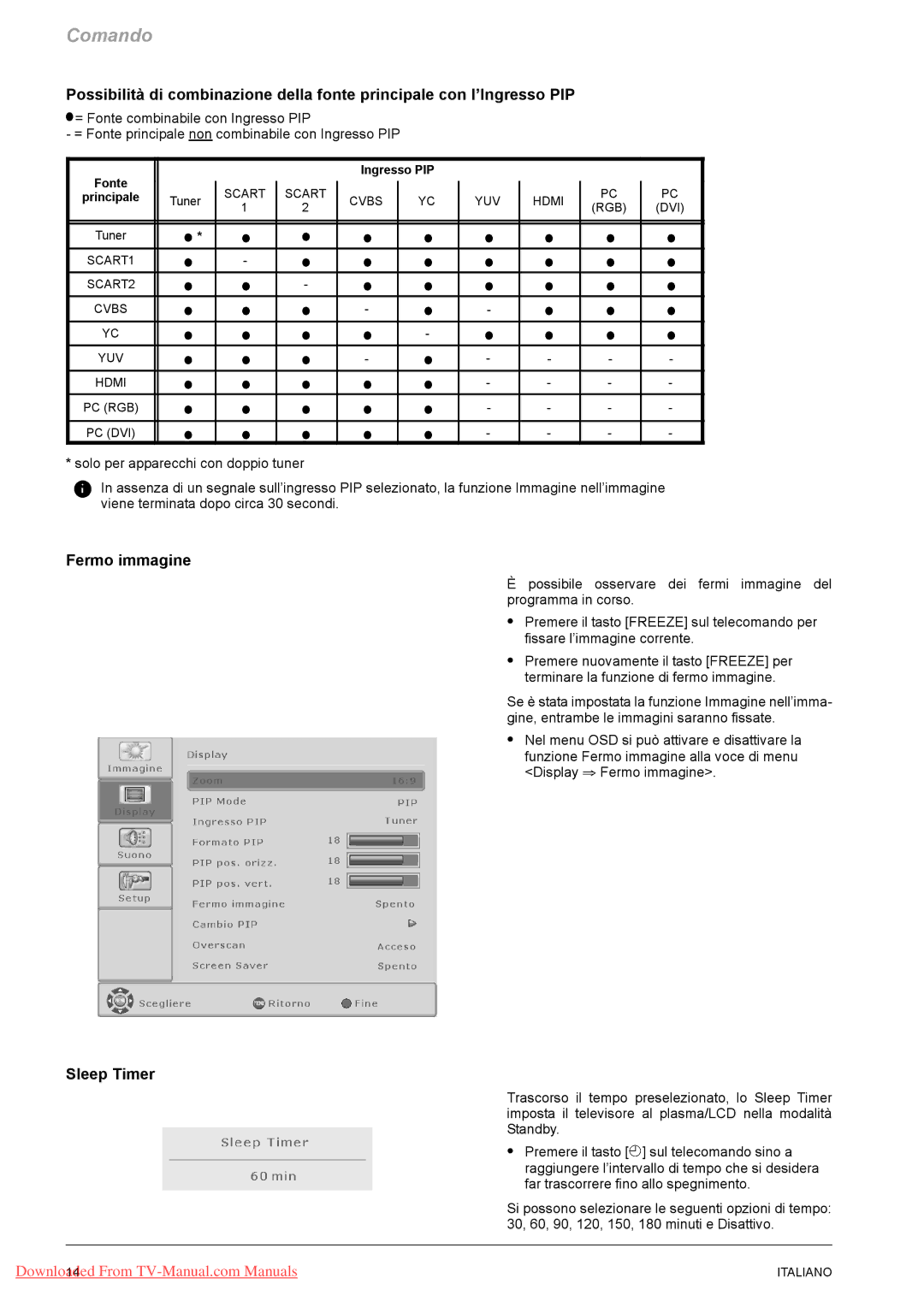 Fujitsu PQ50-1, PQ42-1, VQ40-1 manual Fermo immagine, Sleep Timer 