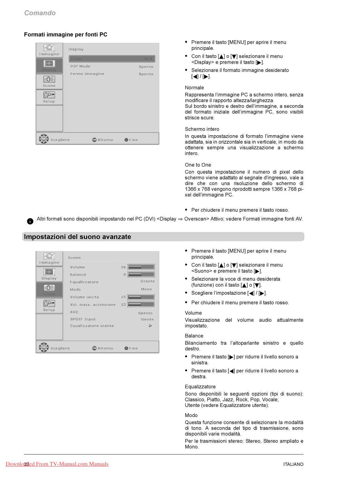 Fujitsu VQ40-1, PQ50-1, PQ42-1 manual Impostazioni del suono avanzate, Formati immagine per fonti PC 