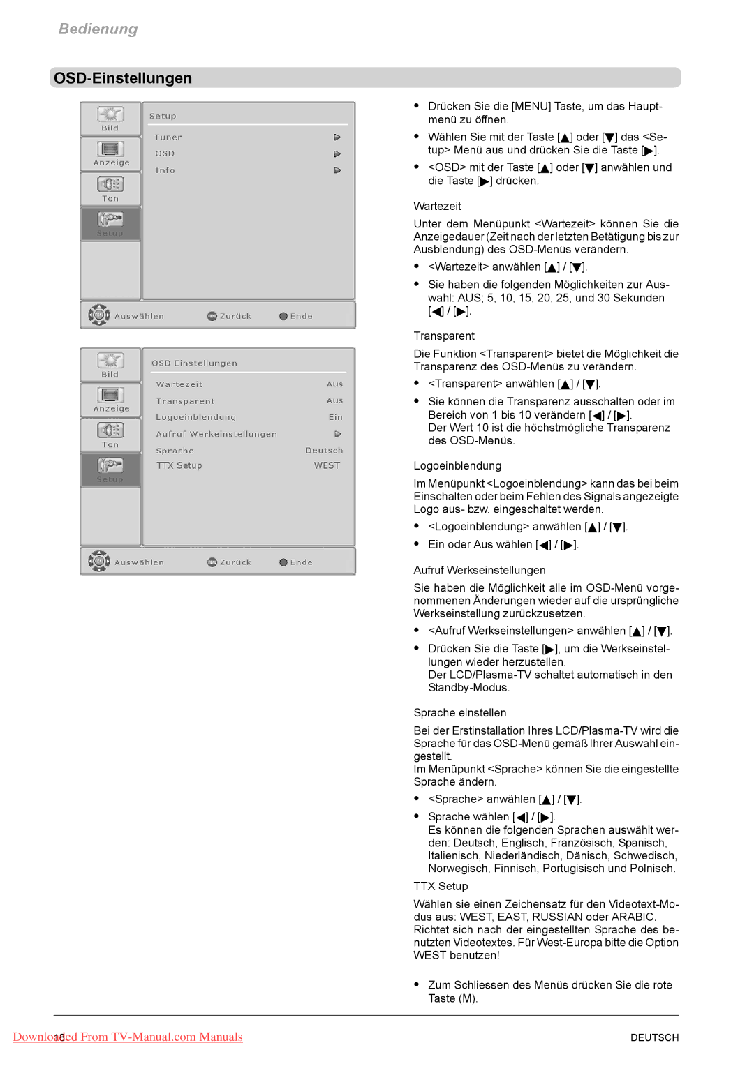 Fujitsu VQ40-1, PQ50-1, PQ42-1 manual OSD-Einstellungen 