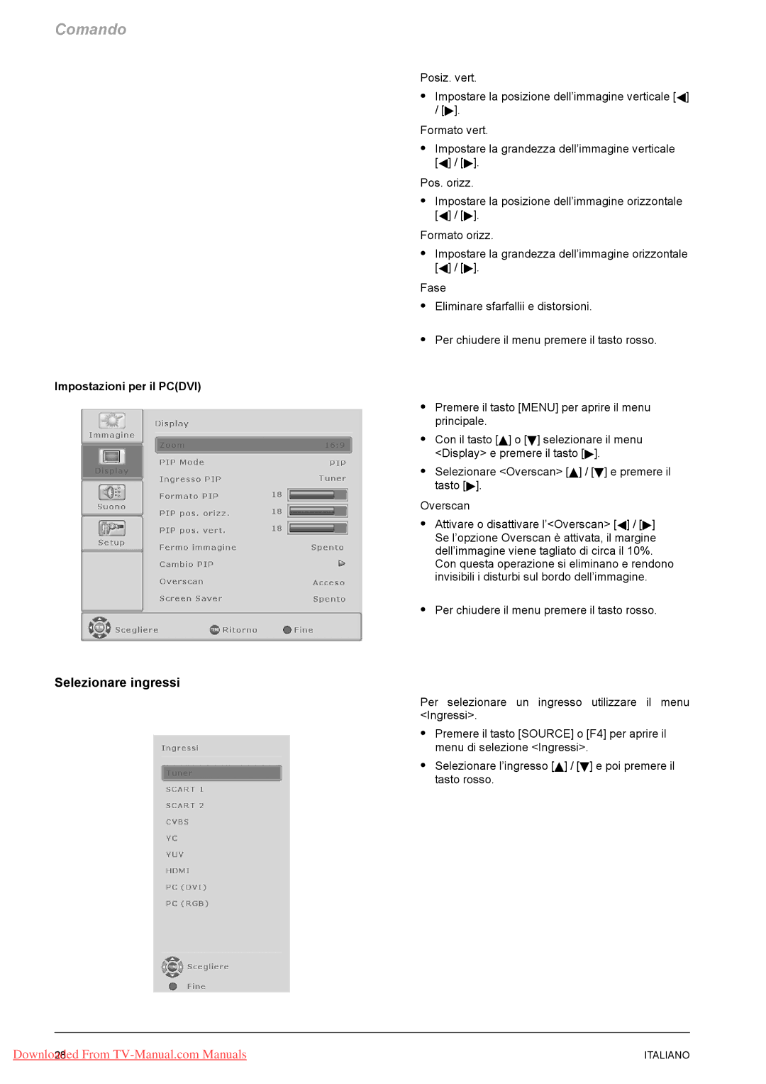 Fujitsu VQ40-1, PQ50-1, PQ42-1 manual Selezionare ingressi, Impostazioni per il Pcdvi 