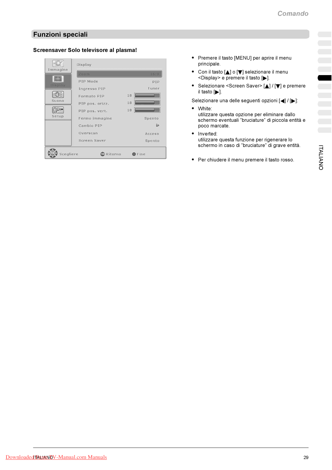 Fujitsu PQ50-1, PQ42-1, VQ40-1 manual Funzioni speciali, Screensaver Solo televisore al plasma 