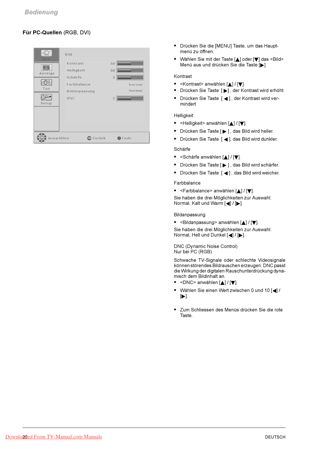 Fujitsu PQ42-1, PQ50-1, VQ40-1 manual Für PC-Quellen RGB, DVI 